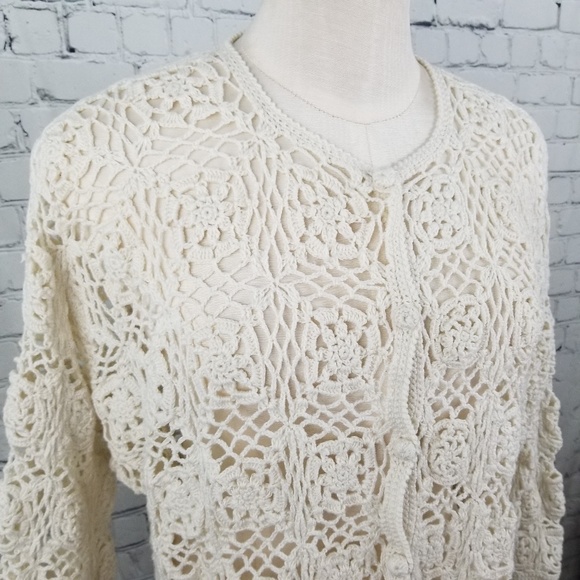 KROSHETTA | cream crocheted button up cardigan - Picture 2 of 6